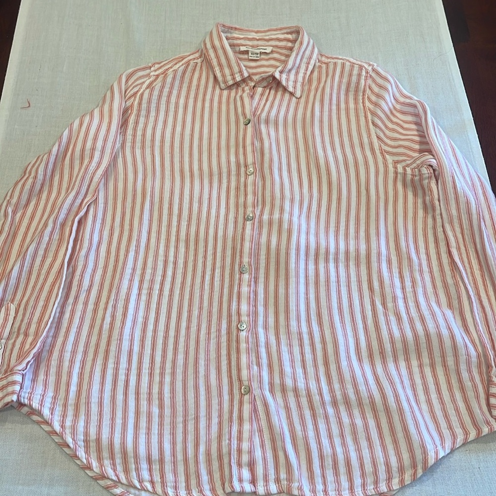 B26005 Beach Lunch Lounge Pink Striped Shirt SZ XS cotton